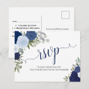 Tarjeta postal RSVP de boda descargable para Rosas