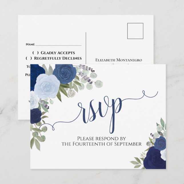 Tarjeta postal RSVP de boda descargable para Rosas (Anverso / Reverso)