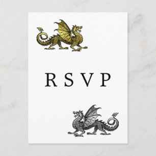 Tarjeta postal RSVP de Boda Dragón Plateado Oro