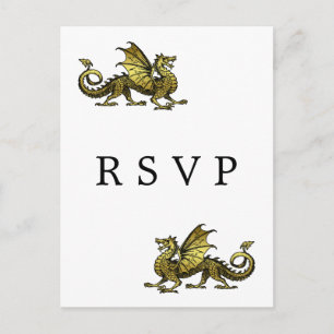 Tarjeta postal RSVP de Boda Dragónica de Oro