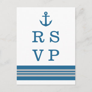 Tarjeta postal RSVP de Boda Náutica Gris Azul