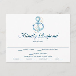 Tarjeta postal RSVP de boda naval náutica