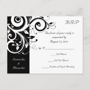 Tarjeta postal RSVP de Boda Negra + Blanca Inversa