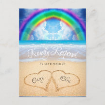 Tarjeta postal RSVP de boda Rainbow Sky Beach