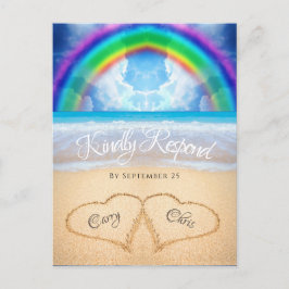 Tarjeta postal RSVP de boda Rainbow Sky Beach