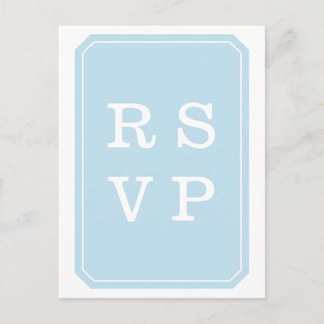 Tarjeta postal RSVP de boda simple azul (Anverso)