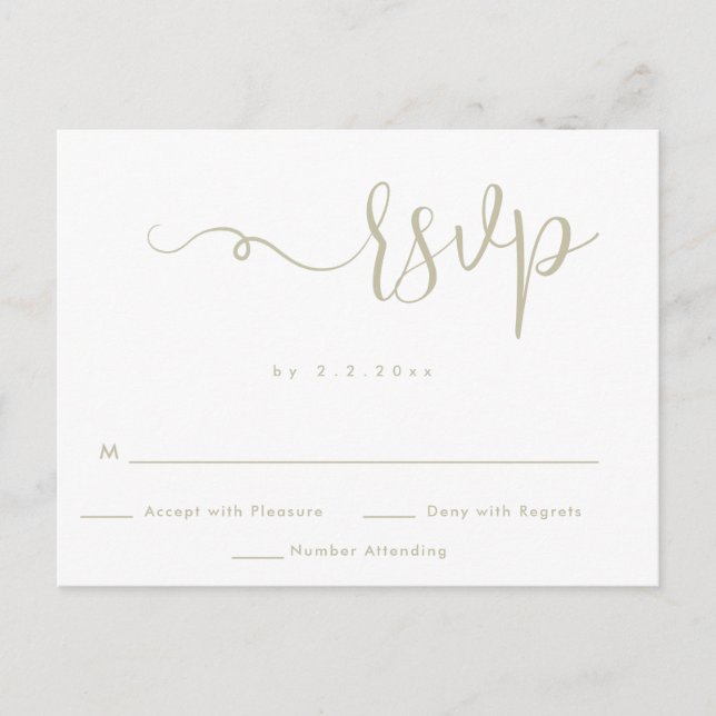 Tarjeta postal RSVP de boda simple con carta de or (Anverso)