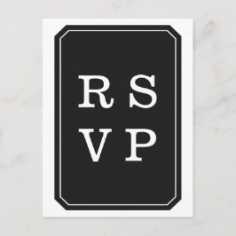 Tarjeta postal RSVP de boda simple negra y elegant