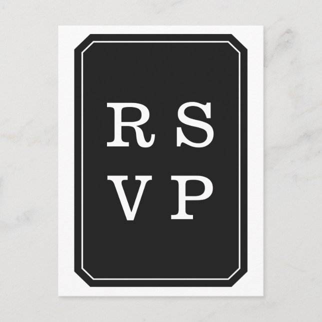 Tarjeta postal RSVP de boda simple negra y elegant (Anverso)