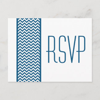 Tarjeta postal RSVP de borde azul de chevron