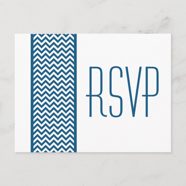 Tarjeta postal RSVP de borde azul de chevron (Anverso)