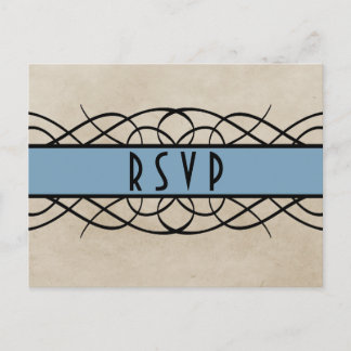 Tarjeta postal RSVP de borde azul floreciente