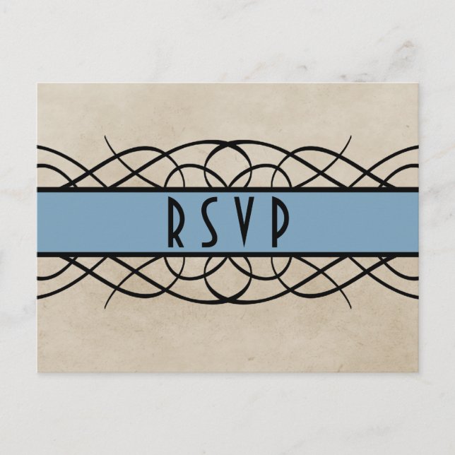 Tarjeta postal RSVP de borde azul floreciente (Anverso)