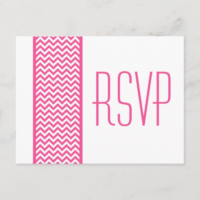 Tarjeta postal RSVP de borde de chevron rosa (Anverso)
