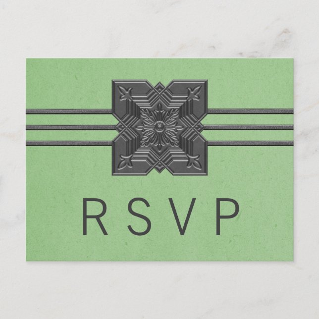 Tarjeta postal RSVP de borde de medallón verde (Anverso)