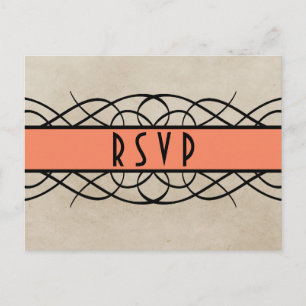 Tarjeta postal RSVP de borde floreciente de naranj