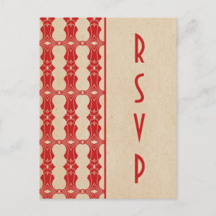 Tarjeta postal RSVP de borde rojo Art Deco