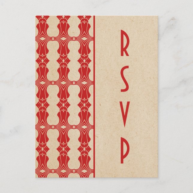 Tarjeta postal RSVP de borde rojo Art Deco (Anverso)