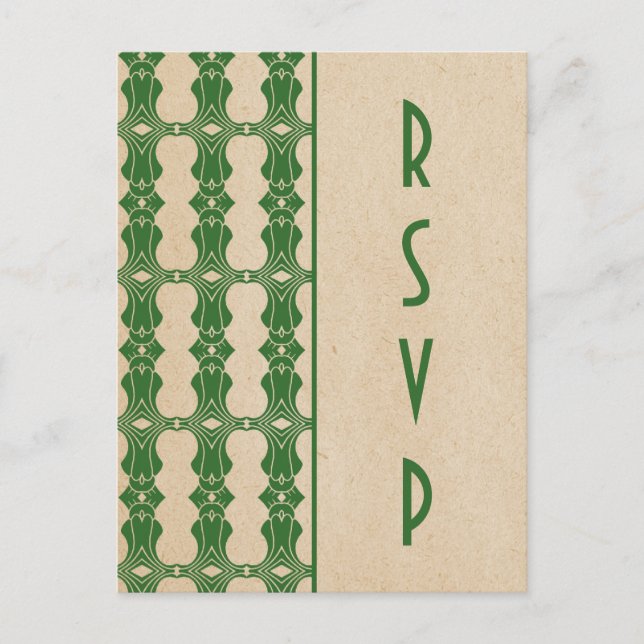 Tarjeta postal RSVP de borde verde Art Deco (Anverso)