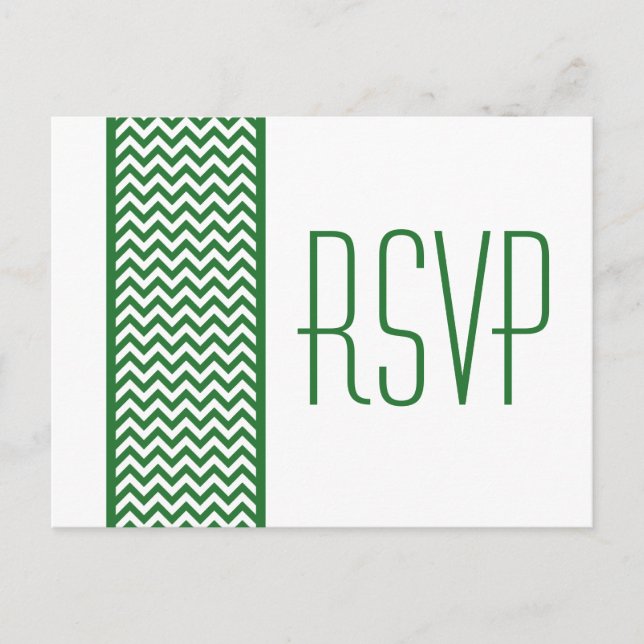 Tarjeta postal RSVP de borde verde de cheurón (Anverso)
