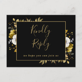 Tarjeta postal RSVP De Canción Floral Negra Y Oro