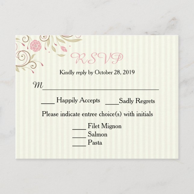 Tarjeta postal RSVP de casamiento de rayas florale (Anverso)