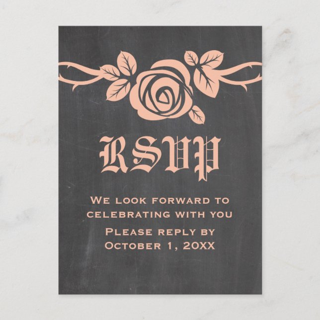 Tarjeta postal RSVP de Chalkboard Rosa Peach (Anverso)