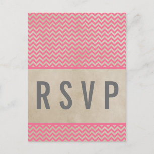 Tarjeta postal RSVP de Chevron con Moda rosa