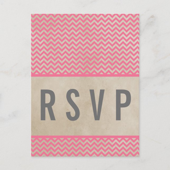 Tarjeta postal RSVP de Chevron con Moda rosa (Anverso)