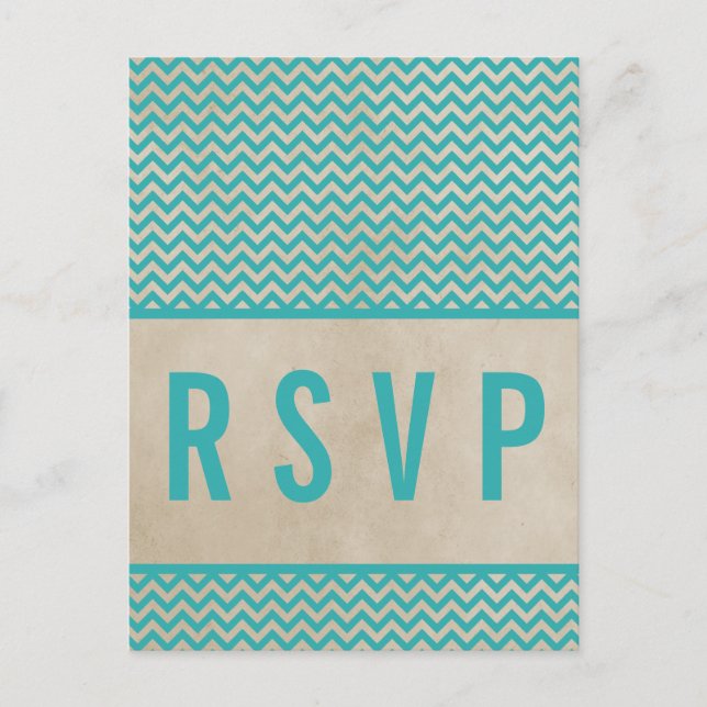Tarjeta postal RSVP de Chevron para Moda verde azu (Anverso)