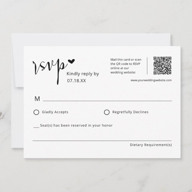 Tarjeta postal RSVP de código QR de matrimonio sim (Anverso)