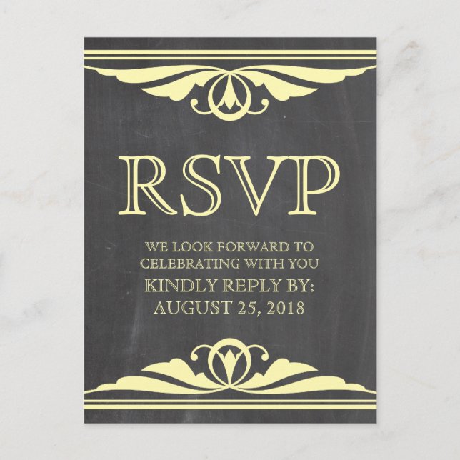 Tarjeta postal RSVP de color amarillo Deco (Anverso)