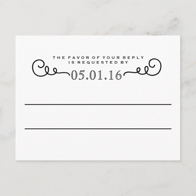 Tarjeta postal RSVP de color blanco y negro (Anverso)