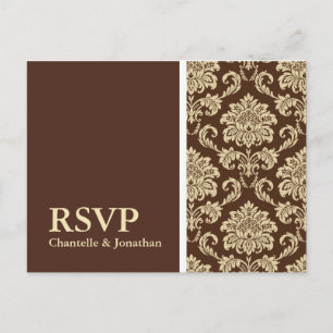 Tarjeta postal RSVP de Damask Brown