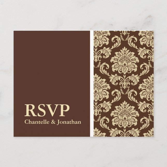 Tarjeta postal RSVP de Damask Brown (Anverso)