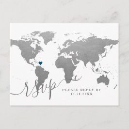 Tarjeta postal RSVP de destino de destino del mapa