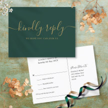 Tarjeta postal RSVP De Emerald Green And Gold