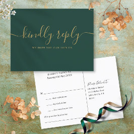 Tarjeta postal RSVP De Emerald Green And Gold