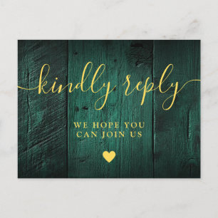 Tarjeta postal RSVP de Emerald Green Barn Wood