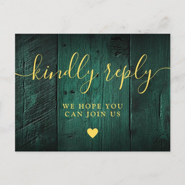 Tarjeta postal RSVP de Emerald Green Barn Wood (Anverso)