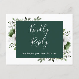 Tarjeta postal RSVP de Emerald Green Floral Song R