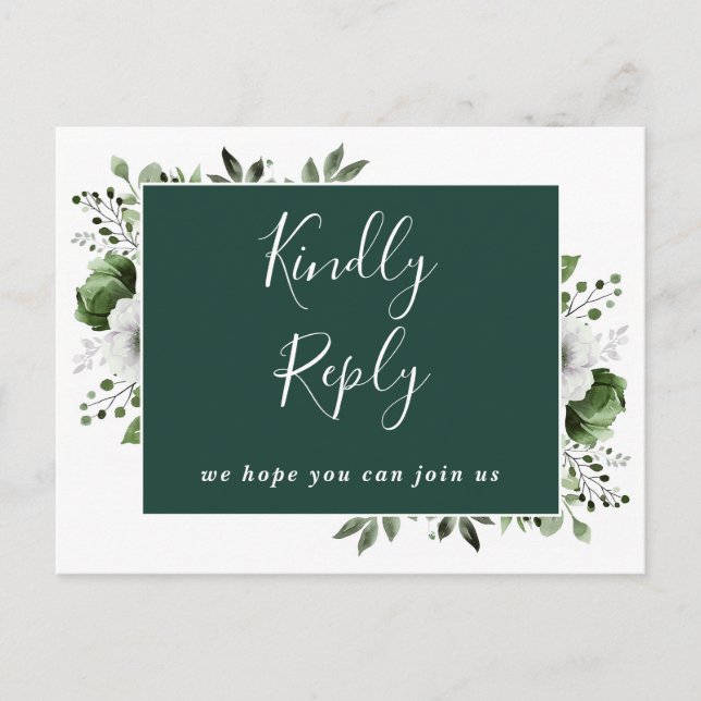 Tarjeta postal RSVP de Emerald Green Floral Song R (Anverso)