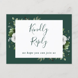 Tarjeta postal RSVP de Emerald Green Floral Song R