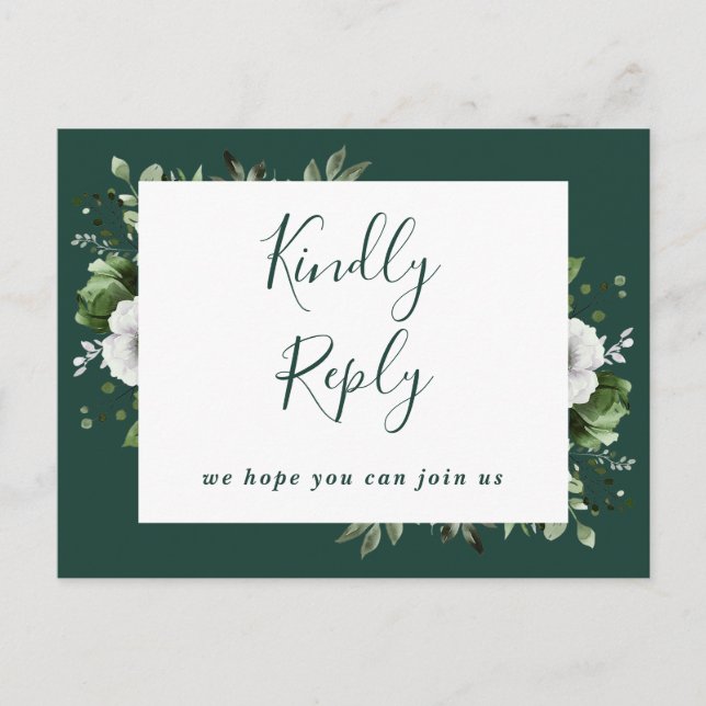 Tarjeta postal RSVP de Emerald Green Floral Song R (Anverso)