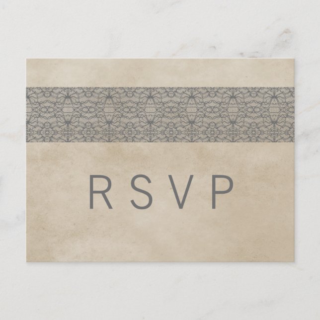 Tarjeta postal RSVP de encaje Rústico gris (Anverso)