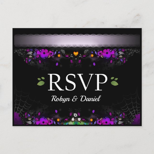 Tarjeta postal RSVP de encantamiento de Halloween (Anverso)