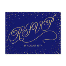 Tarjeta postal RSVP de Estrellas Azules y Oro de l
