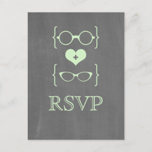 Tarjeta postal RSVP de Green Geeky Glasses Chalkbo
