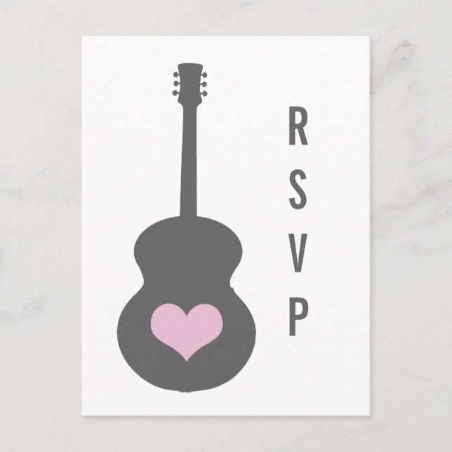 Tarjeta postal RSVP de Gris/Guitarra Rosa (Anverso)