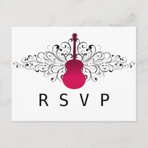 Tarjeta postal RSVP de guitarra de baño rosa calie
